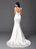 Trumpet/Mermaid Straps Beading Sleeveless Long Satin Wedding Dresses TPP0006216