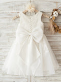 A-Line/Princess Tulle Lace Scoop Sleeveless Knee-Length Flower Girl Dresses TPP0007893