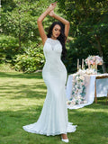 Trumpet/Mermaid Lace Ruffles Scoop Sleeveless Sweep/Brush Train Wedding Dresses TPP0006397