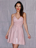 A-Line/Princess Ruched V-neck Sleeveless Short/Mini Homecoming Dresses TPP0004801