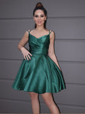 A-Line/Princess Satin Ruched Straps Sleeveless Short/Mini Homecoming Dresses TPP0004457