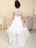 A-line/Princess High Neck Sleeveless Beading High Low Organza Flower Girl Dresses TPP0007538