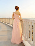 A-Line/Princess One-Shoulder Beading Sleeveless Long Chiffon Dresses TPP0002446