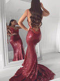 Trumpet/Mermaid V-neck Sequins Applique Sweep/Brush Train Sleeveless Dresses TPP0003843