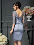 Sheath/Column Scoop Beading 1/2 Sleeves Short Satin Mother of the Bride Dresses TPP0007038