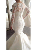 A-Line/Princess Bateau Long Sleeves Tulle Court Train Applique Wedding Dresses TPP0006292