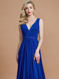 A-Line/Princess Sleeveless V-neck Chiffon Sweep/Brush Train Bridesmaid Dresses TPP0005308