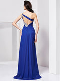 A-Line/Princess One-Shoulder Beading Sleeveless Pleats Long Chiffon Dresses TPP0003431