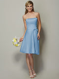 A-Line/Princess Strapless Sleeveless Bowknot Short Satin Bridesmaid Dresses TPP0005863