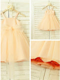 A-line/Princess Spaghetti Straps Sleeveless Sequin Tea-Length Tulle Flower Girl Dresses TPP0007863