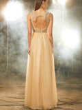 A-Line/Princess Scoop Beading Sleeveless Floor-Length Tulle Dresses TPP0003808