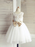 A-Line/Princess Tulle Lace Scoop Sleeveless Knee-Length Flower Girl Dresses TPP0007850