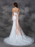 Trumpet/Mermaid Strapless Sash/Ribbon/Belt Sleeveless Long Lace Wedding Dresses TPP0006769