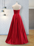 A-Line/Princess Strapless Sleeveless Sweep/Brush Train Beading Satin Dresses TPP0002465