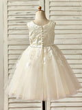 A-Line/Princess Ankle-Length Scoop Lace Sleeveless Tulle Flower Girl Dresses TPP0007862