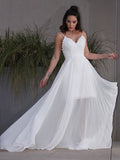 A-Line/Princess Applique Chiffon V-neck Sleeveless Sweep/Brush Train Wedding Dresses TPP0006445