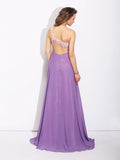 A-Line/Princess One-Shoulder Crystal Sleeveless Long Chiffon Dresses TPP0004369