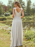 A-Line/Princess Chiffon Ruffles V-neck Sleeveless Floor-Length Bridesmaid Dresses TPP0004971