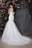 Trumpet/Mermaid Sweetheart Sleeveless Beading Pleats Ruffles Long Organza Wedding Dresses TPP0006995