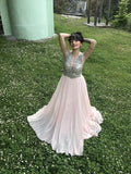 A-Line/Princess Bateau Chiffon Sequin Floor-Length Sleeveless Dresses TPP0004848