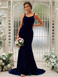 Trumpet/Mermaid Velvet Ruffles Straps Sleeveless Sweep/Brush Train Bridesmaid Dresses TPP0004964