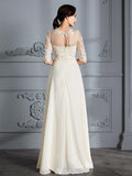 A-Line/Princess Scoop 1/2 Sleeves Floor-Length Chiffon Wedding Dresses TPP0006552