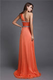 A-Line/Princess One-Shoulder Beading Sleeveless Long Chiffon Dresses TPP0004445