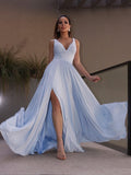 A-Line/Princess Ruffles Jersey V-neck Sleeveless Floor-Length Dresses TPP0001510