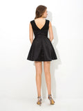 A-Line/Princess High Neck Sash/Ribbon/Belt Sleeveless Short Satin Cocktail Dresses TPP0008445