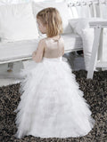 A-line/Princess Scoop Bowknot Sleeveless Long Tulle Flower Girl Dresses TPP0007810