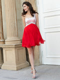 A-line/Princess Chiffon One-Shoulder Beading Sleeveless Short/Mini Dresses TPP0008988