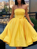 A-Line/Princess Satin Sash/Ribbon/Belt Strapless Sleeveless Knee-Length Homecoming Dresses TPP0003819