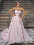 A-Line/Princess Satin Ruffles Sweetheart Sleeveless Sweep/Brush Train Wedding Dresses TPP0006505