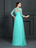 A-Line/Princess Bateau Lace 3/4 Sleeves Long Elastic Woven Satin Dresses TPP0009166