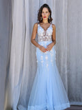 Trumpet/Mermaid Tulle V-neck Sleeveless Applique Floor-Length Dresses TPP0001554