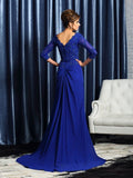 A-Line/Princess V-neck Applique 3/4 Sleeves Long Chiffon Mother of the Bride Dresses TPP0007078