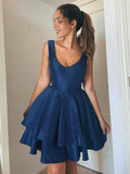 A-Line/Princess Straps Sleeveless Satin Layers Short/Mini Homecoming Dresses TPP0004493