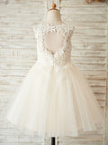 A-Line/Princess Tulle Lace Scoop Sleeveless Knee-Length Flower Girl Dresses TPP0007812