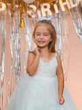 Ball Gown Tulle Lace Straps Sleeveless Floor-Length Flower Girl Dresses TPP0007462