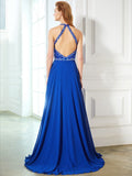 A-Line/Princess Jewel Sleeveless Beading Chiffon Sweep/Brush Train Dresses TPP0003435