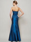 Trumpet/Mermaid Strapless Sleeveless Applique Beading Long Taffeta Dresses TPP0002806