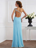 A-Line/Princess Sleeveless Beading One-Shoulder Long Chiffon Dresses TPP0002977