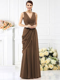 A-Line/Princess V-neck Pleats Sleeveless Long Chiffon Bridesmaid Dresses TPP0005367