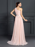 A-Line/Princess One-Shoulder Ruffles Sleeveless Long Chiffon Dresses TPP0003525