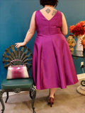 A-Line/Princess Bateau Sleeveless Ruched Tea-Length Satin Plus Size Dresses TPP0003976