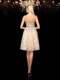 A-Line/Princess V-neck Beading Sleeveless Short Lace Cocktail Dresses TPP0008254