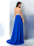 A-Line/Princess Straps Beading Sleeveless Long Chiffon Dresses TPP0003689