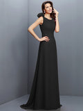 A-Line/Princess Bateau Hand-Made Flower Sleeveless Long Chiffon Bridesmaid Dresses TPP0005638