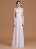 A-Line/Princess Strapless Sleeveless Floor-Length Ruched Chiffon Bridesmaid Dresses TPP0005696