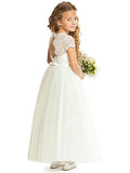 A-Line/Princess Tulle Lace Scoop Short Sleeves Ankle-Length Flower Girl Dresses TPP0007868